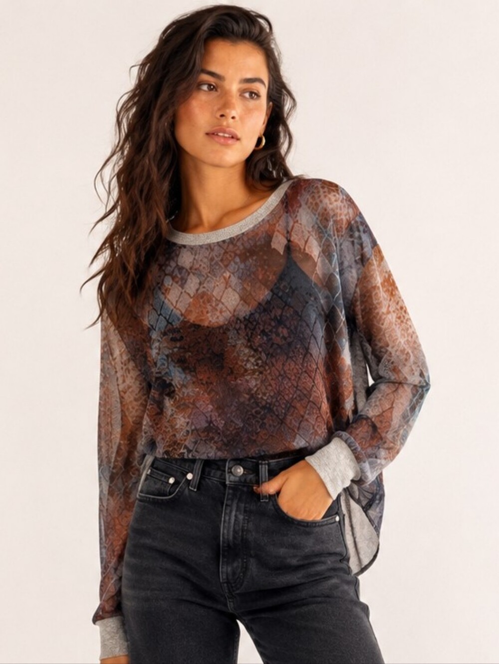 Calvin Rucker NWT Sheer Chiffon Snake Print Blouse XXS